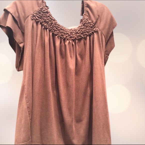 Just My Size Tops - Brown Shirt w/Swoop Rooshed Neckline